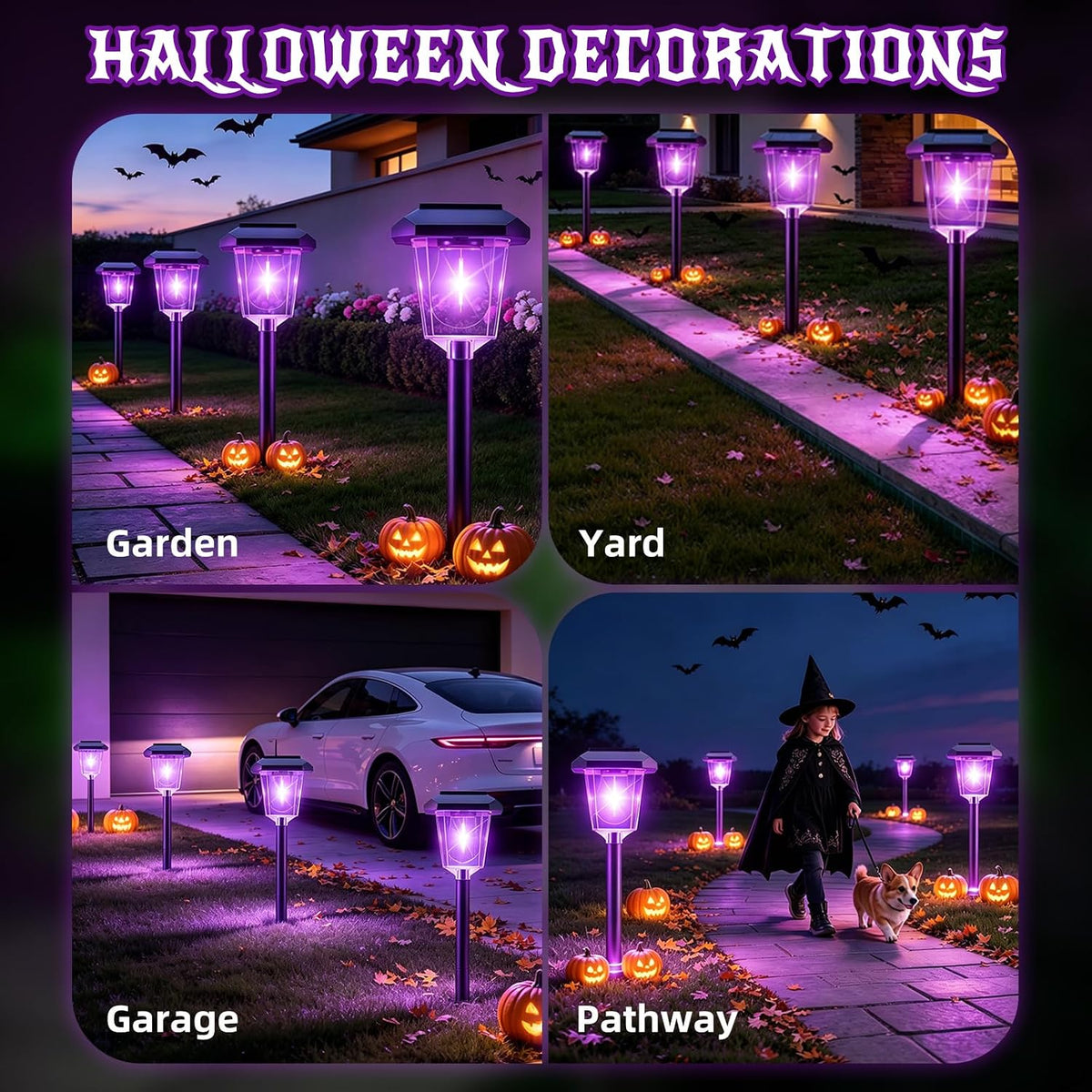 16Pack Purple Solar Halloween Lights outdoor, Pathway Halloween Decorations