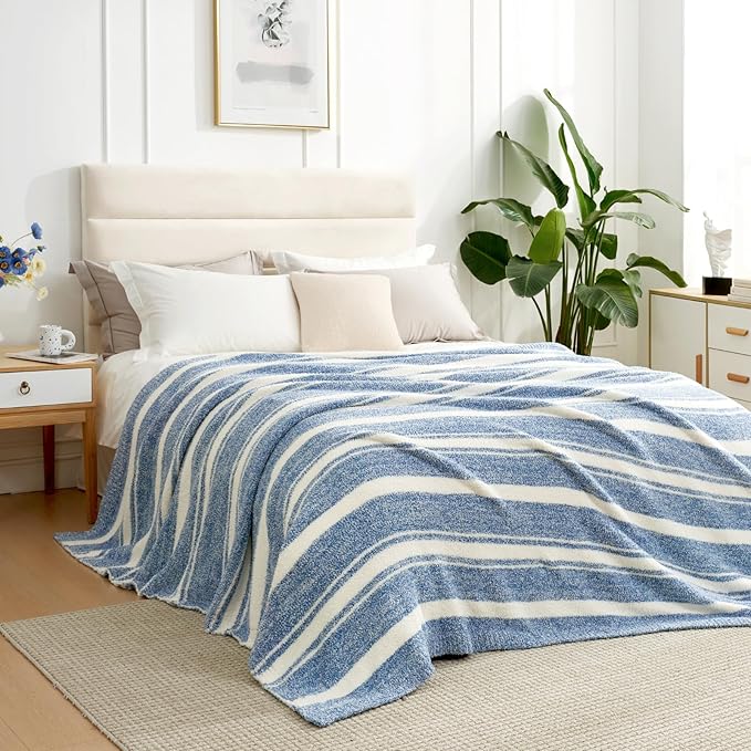 Snuggle Sac Stripe Blue Blankets Luxurious Microfiber Fabric, Reversible Super - Image 6