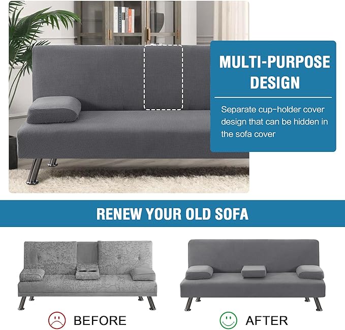 H.VERSAILTEX 4 Pieces Stretch Futon Covers Sofa Bed Slipcover - Image 5