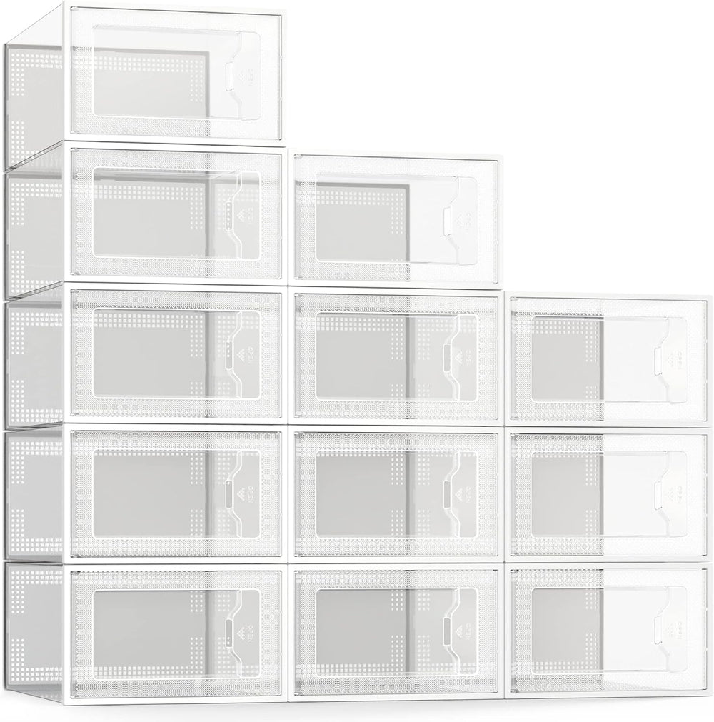 12 Pack Shoe Storage Box, Clear Plastic Stackable Shoe Organizer for Closet, ...
