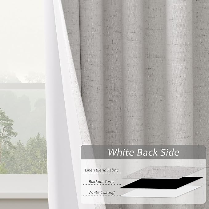 Silver Birch 100% Blackout Pinch Pleated Linen Curtains 108 Inches Long - Image 5