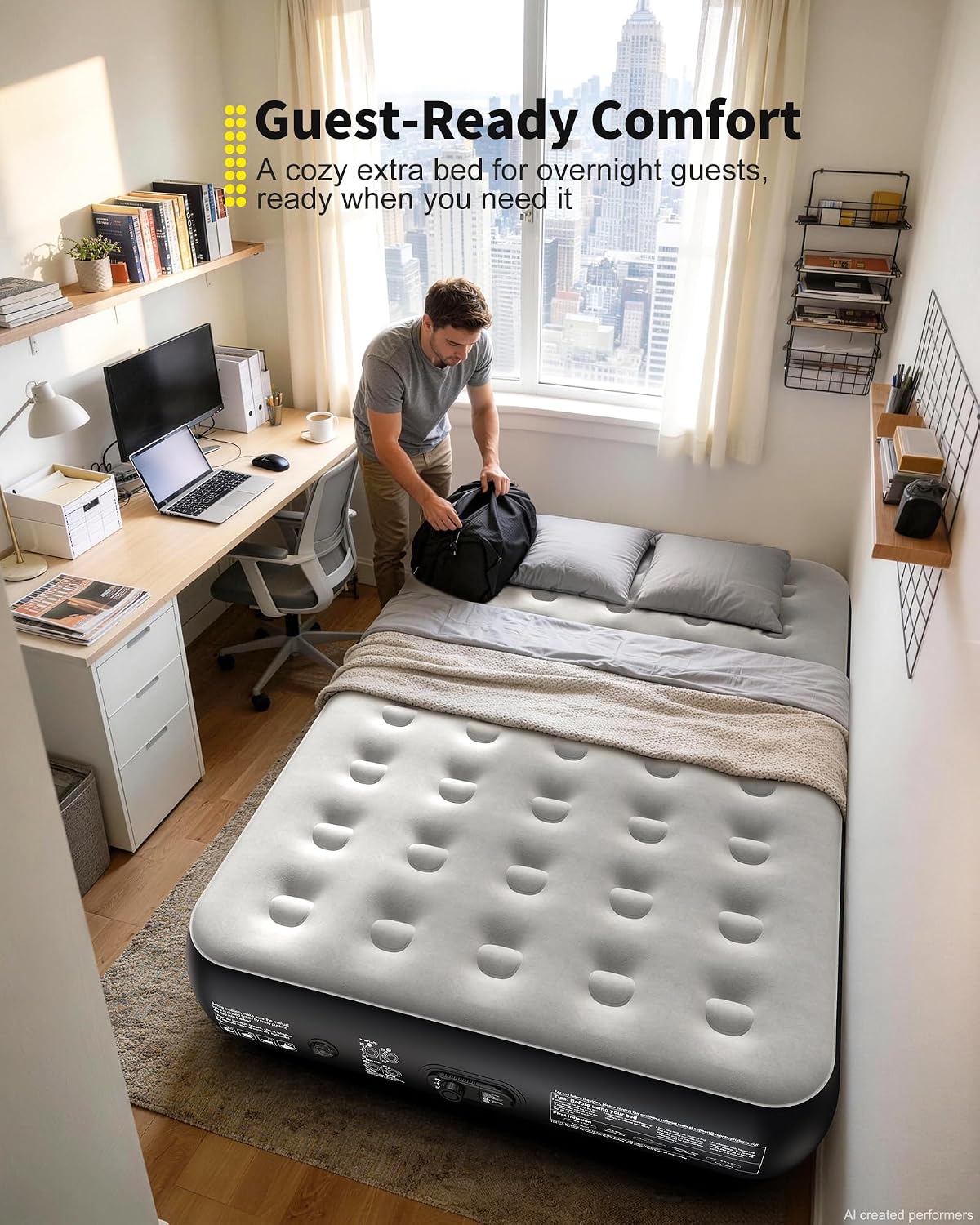 ohgeni 13" raised air mattress full with built, front angle view