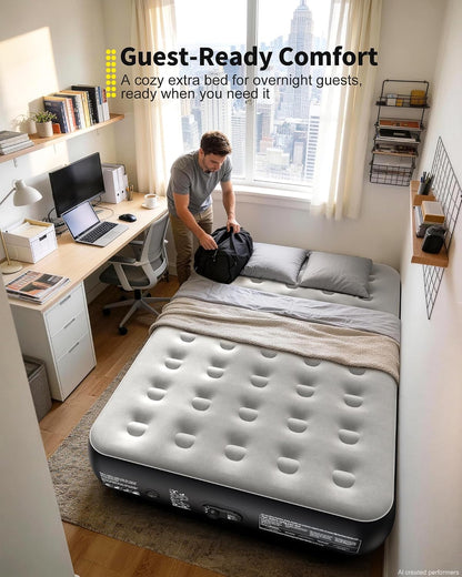 ohgeni 13" raised air mattress full with built, front angle view