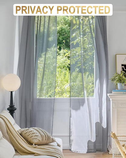 Foil Stripe Grey Sheer Curtains 96 inches Length 2 Panels - Image 5