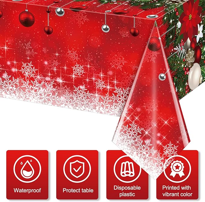 Jectivs 6Pieces Merry Christmas Tablecloth Plastic Christmas Tree Ball Table - Image 4