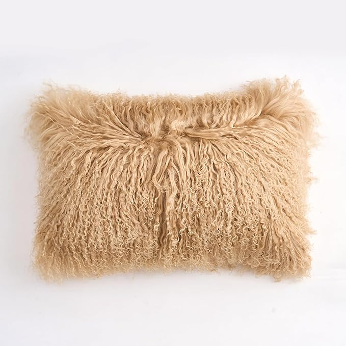Genuine Mongolian Lamb Fur Pillow Cover – 12"x20" Rectangular Cushion Case – by Unknown
