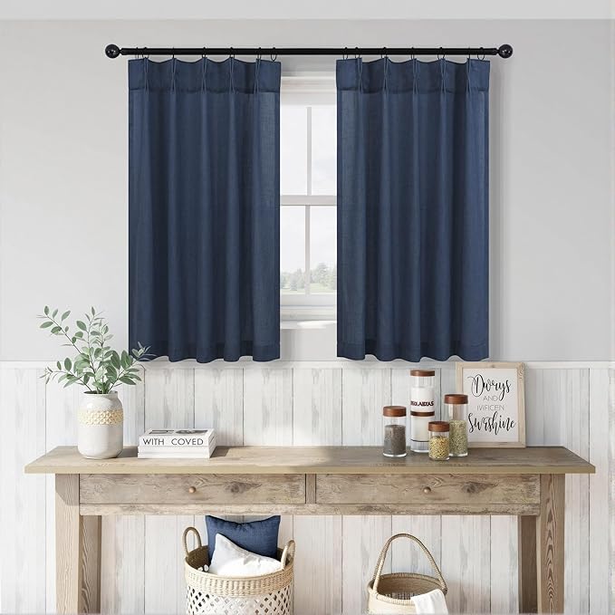 Navy Blue Cafe Tier Curtains 36 Inch Length 2 Panel Pinch Pleated Hooks Semi by DANCURTON