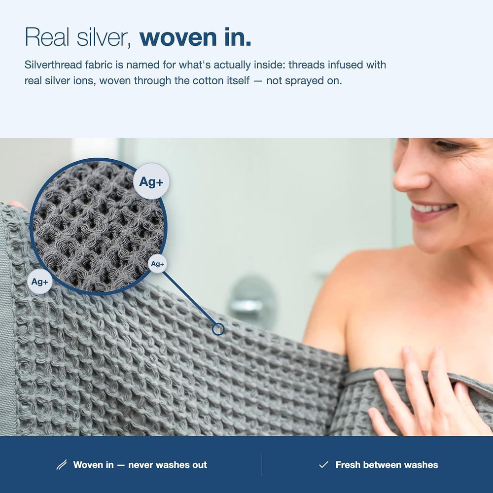 SUTERA Quick Dry Bath Towel, 100% Pima Cotton, Silverthread Waffle, Grey