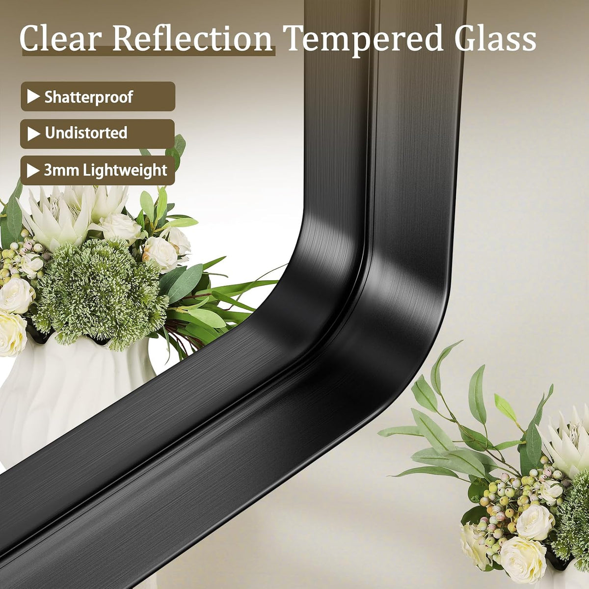 voobang bathroom mirror 24"x32", black gorgeous deep frame, close-up detail