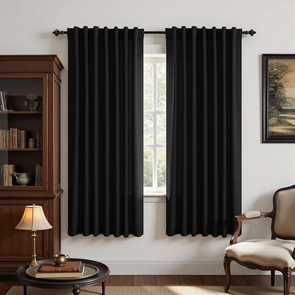 KOUFALL Black Linen Thermal Blackout Curtains by KOUFALL