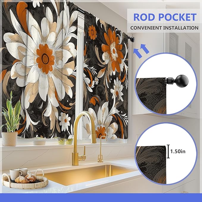 Aimego Boho Floral Kitchen Curtains - Image 4