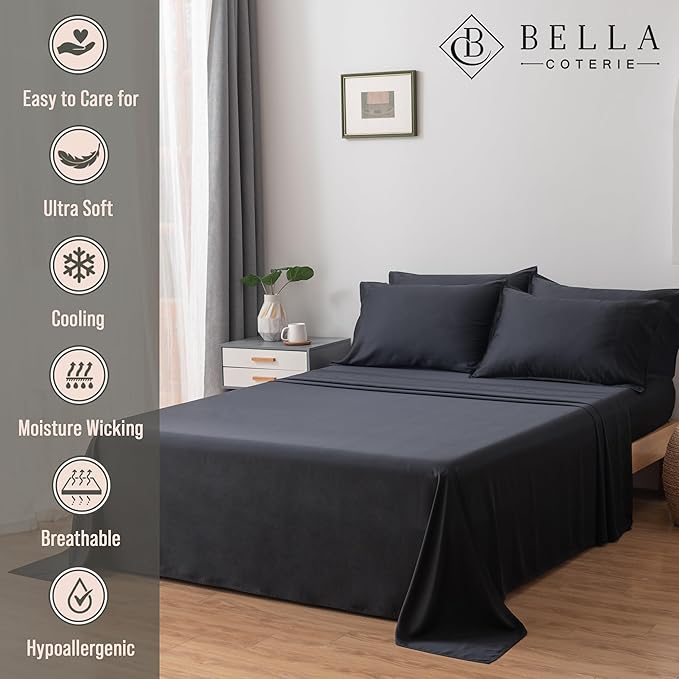 Bella Coterie 6 Piece Luxury Bamboo Viscose King Size Sheet Set | 100% - Image 2