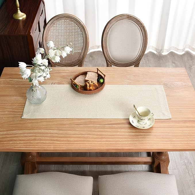 NEWISHER Farmhouse Rustic Table Runner Solid Beige Rectangular Table Runners - Image 4