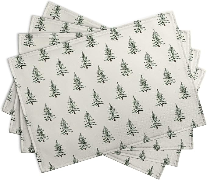 Pine Trees Christmas Placemats Set of 4 Xmas Tree Vintage Rustic Print Place - Image 2