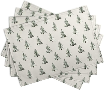 Pine Trees Christmas Placemats Set of 4 Xmas Tree Vintage Rustic Print Place - Image 2