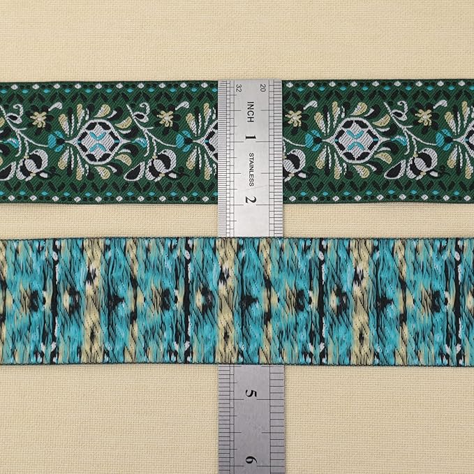 Boho Jacquard Ribbon Floral Ribbon Green Embroidery Jacquard Trim - Image 2