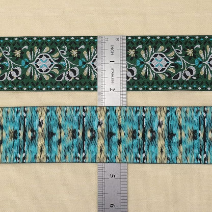 Boho Jacquard Ribbon Floral Ribbon Green Embroidery Jacquard Trim - Image 2