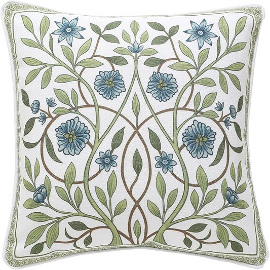 ISAENNE Design Fresh Linen Square Throw Pillow Covers 18"x18", French White by Isaennehomedecoration