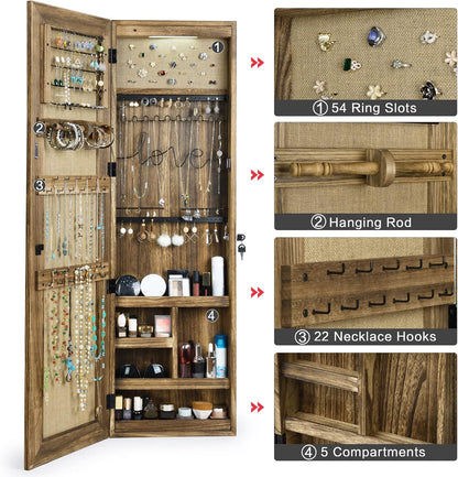 sriwatana jewelry cabinet with mirror, lockable door, carbonized showing dimensions