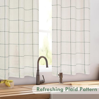 DriftAway Kitchen Curtains Striped Tier Linen Short Curtains Windowpane Plaid - Image 6