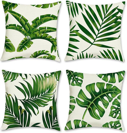 Bonhause Tropical Leaves Throw Pillow Covers 16x16 Set of 4 Green Palm Leaf by Bonhause