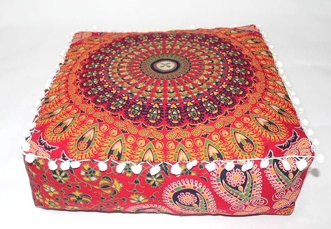 CRAFT KALA Red Peacock Large Hippie Mandala Meditation Floor Ottoman Pillow - Image 9