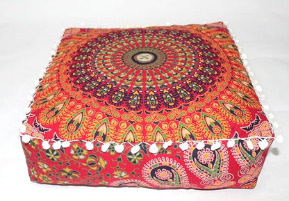 CRAFT KALA Red Peacock Large Hippie Mandala Meditation Floor Ottoman Pillow - Image 9