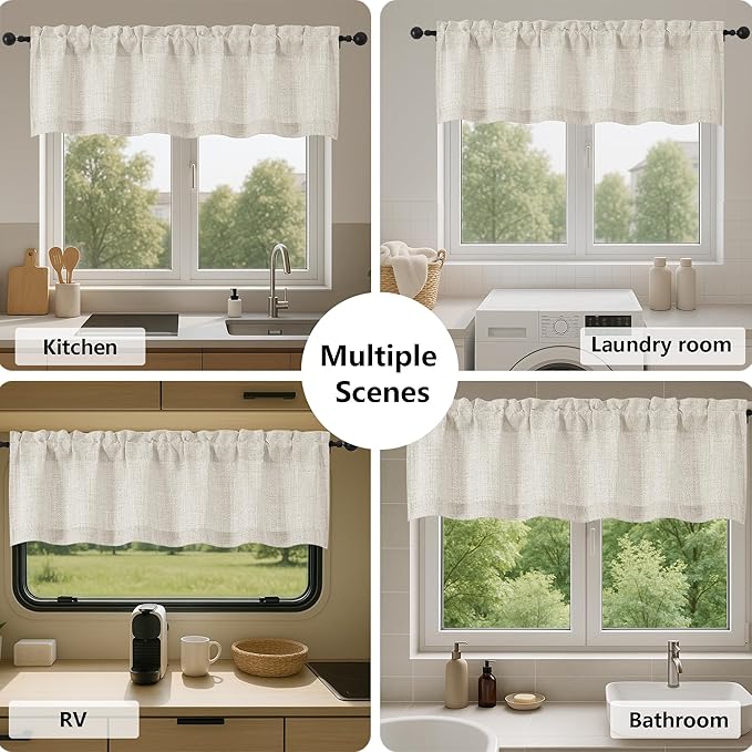 Gwine Natural Kitchen Curtains 30 Inch Length, Light Filtering Faux Linen - Image 7