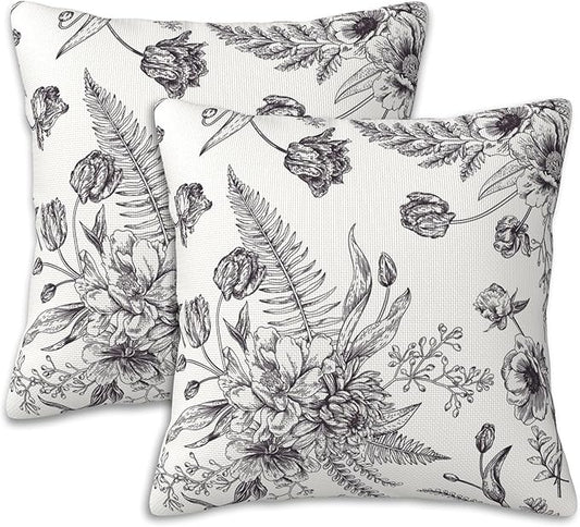 Throw Pillow Covers French Grey Botanical Pillow Covers 18x18 Inch Set of 2 by Naqiuli