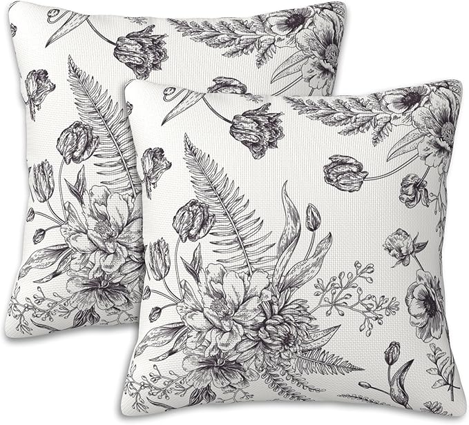Throw Pillow Covers French Grey Botanical Pillow Covers 16x16 Inch Set of 2 by Naqiuli
