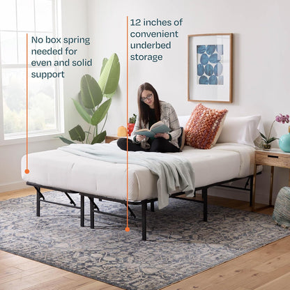 linenspa 14 inch folding metal platform bed frame, side view