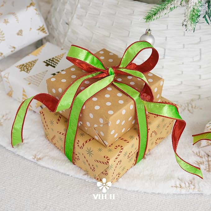 MEEDEE Lime Green and Red Velvet Christmas Ribbon - Image 5