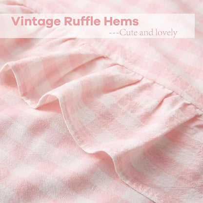 2 Pack Blush White Plaid Ruffle Gingham Pillow Shams Standard Size, 100% Washed - Image 5