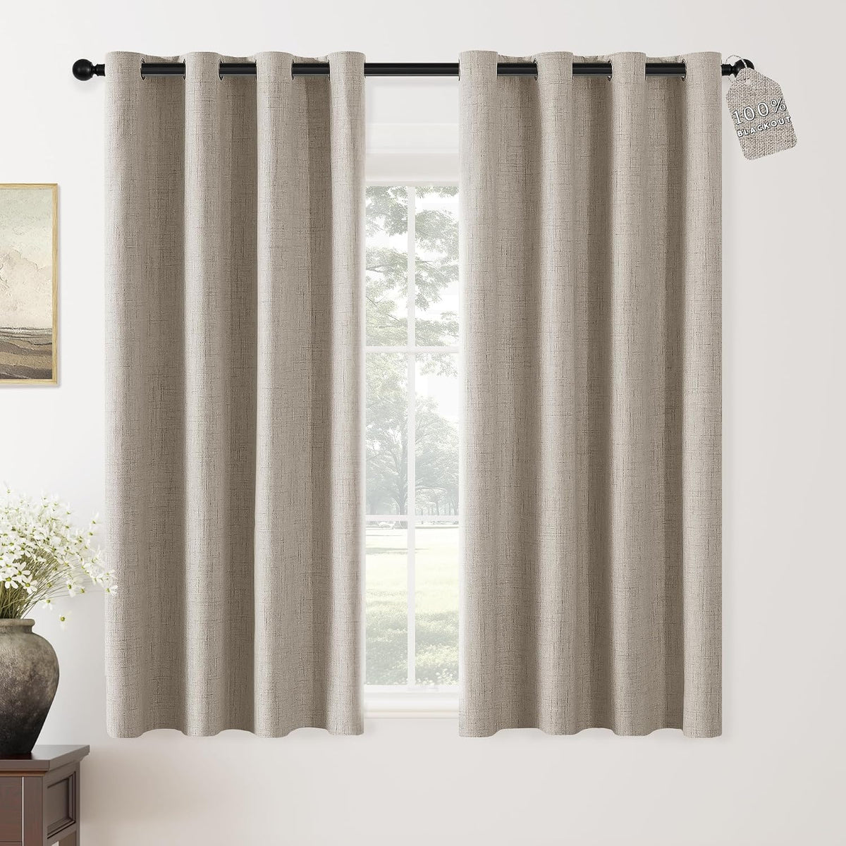 chrisdowa linen blackout curtains 63 inch length 100%, main product view
