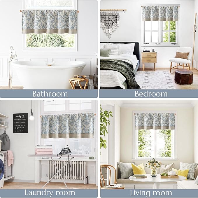 jinchan Linen Valance Curtain for Kitchen Vintage Damask Floral Blackout - Image 7