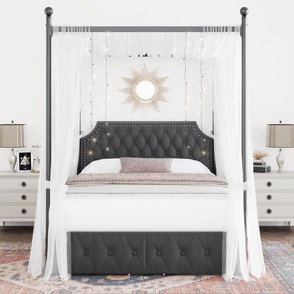 keyluv queen upholstered canopy bed frame with 2, close-up detail