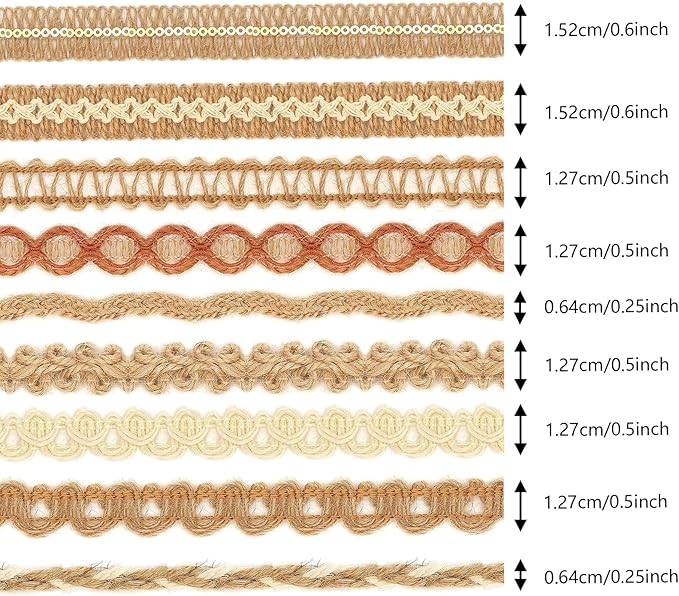 9 Rolls Natural Burlap Lace Ribbon Trim, 18 Meters Jute Craft Ribbon - Image 2