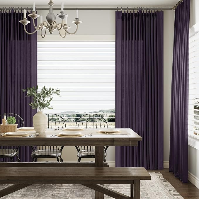 Plum Pinch Pleated Linen Curtains 102 Inch Length 2 Panels - Image 8
