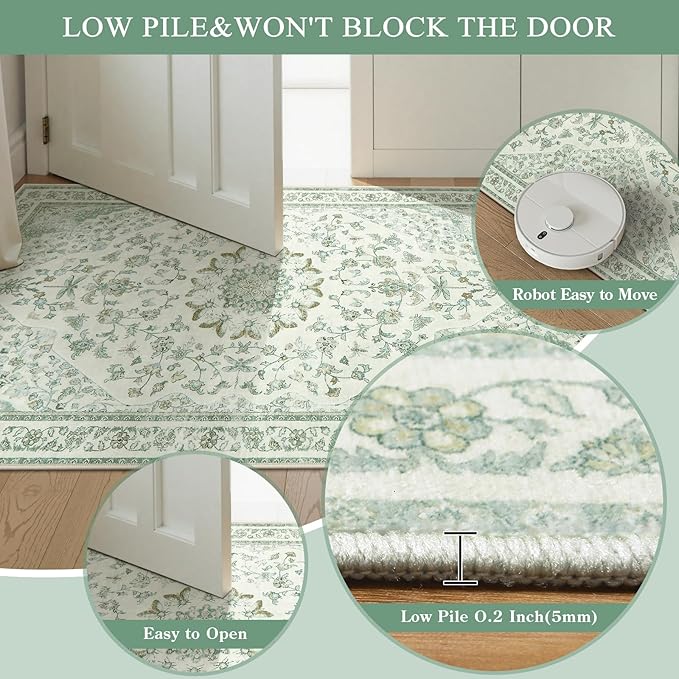 Moynesa Vintage Washable Green Runner Rug - Image 4