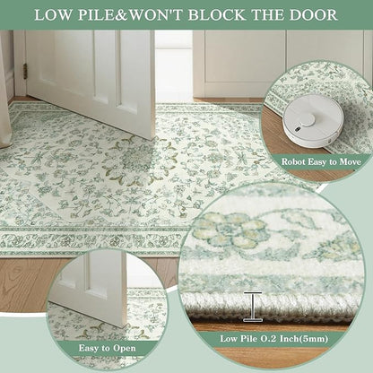 Moynesa Vintage Washable Green Runner Rug - Image 4