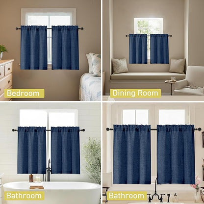 Navy Blue Kitchen Curtains 30 Inch Length 2 Panels, Light Filtering Farmhouse - Image 6