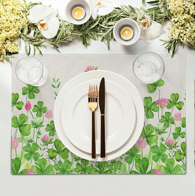 Shamrocks St. Patrick's Day Placemats Set of 4 Watercolor Lucky Clovers St - Image 3