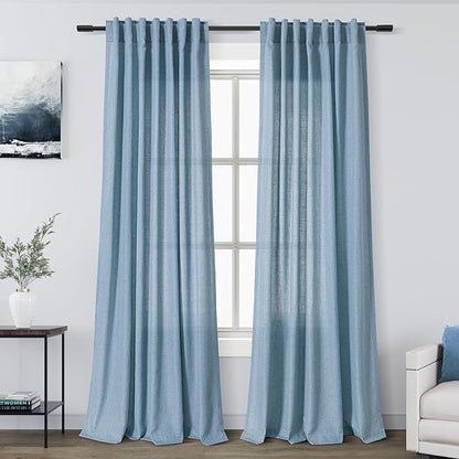 Nanspring Blue Semi Sheer Linen Curtains 84 inch Length by Nanspring