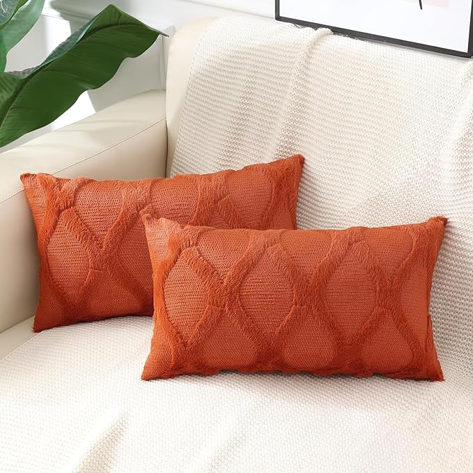 decorUhome Fall Throw Pillow Covers 12x20 Inch Set of 2, Soft Plush Faux Fur by decorUhome