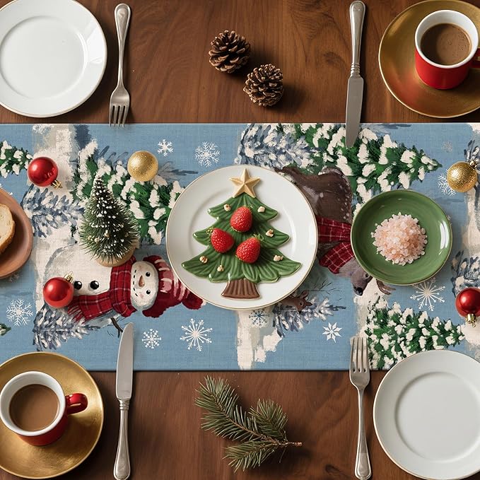 Artscope Reindeer Snowman Christmas Tree Table Runner, Xmas Winter Snowflakes - Image 7