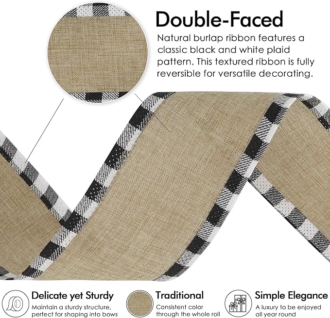 MEEDEE Burlap Christmas Ribbon Wired 2.5 Inch Plaid - Image 3