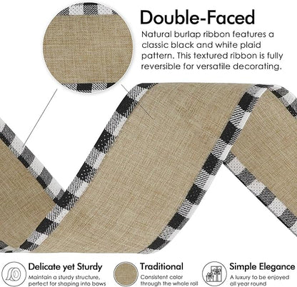MEEDEE Burlap Christmas Ribbon Wired 2.5 Inch Plaid - Image 3