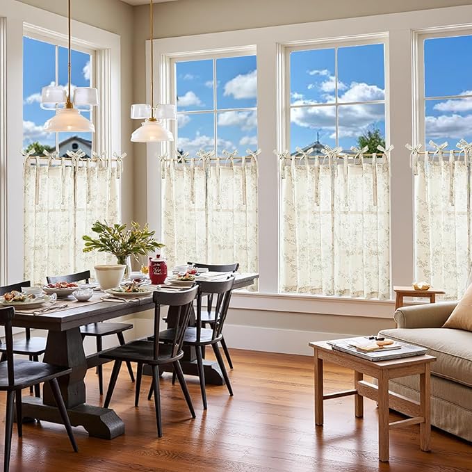 jinchan Floral Kitchen Curtains 36 Inch Linen Tier Curtains Christmas Decor - Image 3