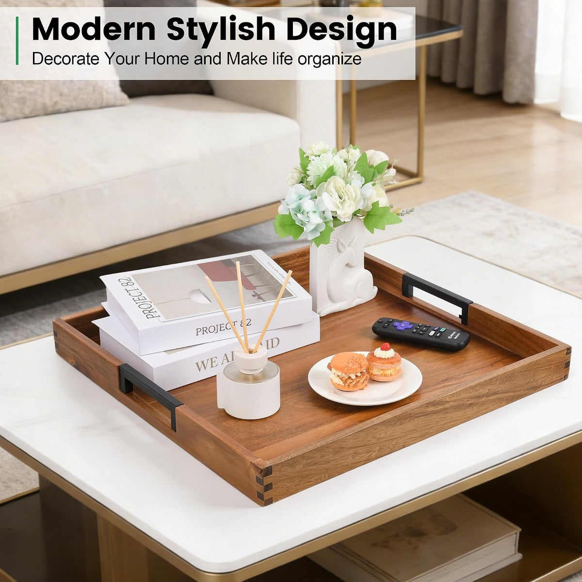 joy&grace large ottoman tray for living room and showing dimensions