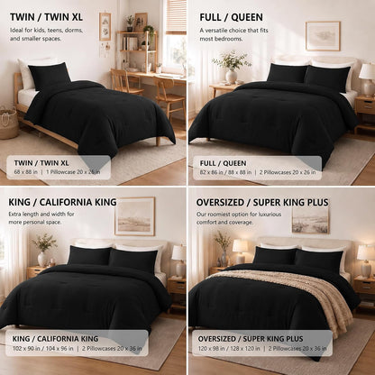 cozylux oversized queen comforter set, 3 pieces black on a desk or shelf